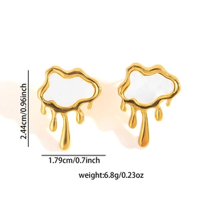 Detailed dimensions of cloud-shaped gold titanium steel earrings with white enamel