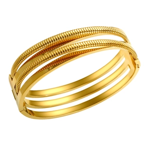 18K gold-plated multi-layer textured steel wire bracelet for women with secure clasp