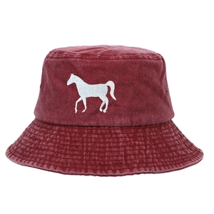 Chapeau bob en coton bordeaux avec broderie cheval au style vintage délavé pour unisexe