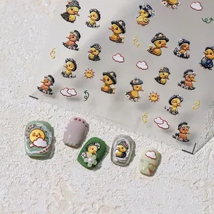 5D embossed nail art stickers featuring elegant yellow duck and floral patterns