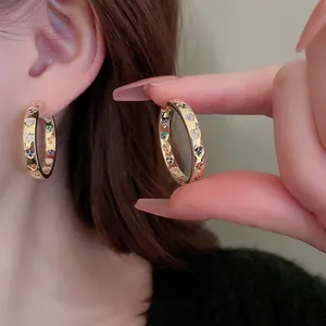 Gold Plated Copper Hoop Earrings With Colorful Heart Zircon And Silver Earring Post Fashion Jewelry For Women