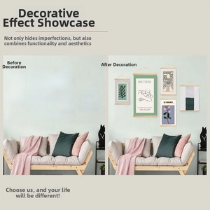 Detail of minimalist hanging scroll art with wooden frames for home wall decoration