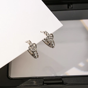 Détail de boucles d'oreilles cœur en argent avec oxydes de zirconium sur carte