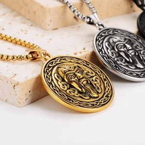 Viking Celtic knot pendant necklace in gold and silver stainless steel finishes