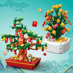 Chinese-style lucky tree and orange bonsai building blocks for kids puzzle toys