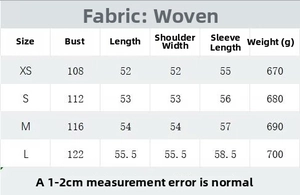 Detailed size chart for the women's zip-up wool jacket showing bust and length measures