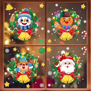 Weihnachtsaufkleber Set mit Weihnachtsmann, Rentier und Schneemann in grünen Kränzen