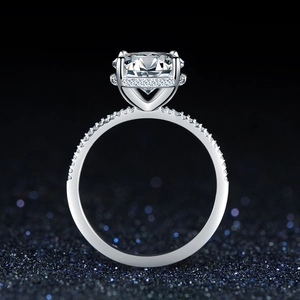 Classic S925 sterling silver ring with square-cut zircon and pavé setting on dark background