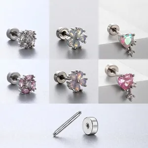 Boucles D'oreilles Cartilage Acier Inoxydable Zircone Opale Synthétique Coeur Fleur Piercing Helix Dos Plat Vis Femmes