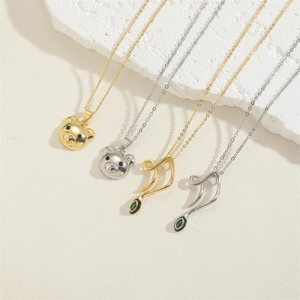 Cute teddy bear and emerald green stone pendant necklaces in gold and silver plating
