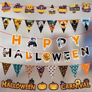 Kit de bannières d'Halloween avec lettres Happy Halloween, fanions citrouille et fantôme