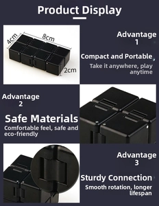Macro view of black infinity cube joints with folded dimensions of 8cm x 4cm x 2cm