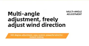 Detail diagram showing 360-degree adjustable airflow and multi-angle cooling features