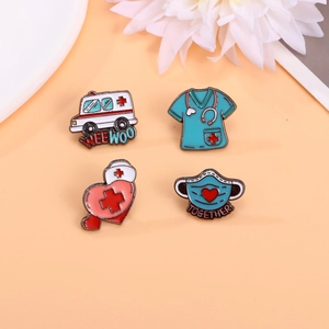 Enamel medical nursing brooch set with ambulance, scrub, heart, and mask designs