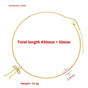 Vergoldete Schleifen-Halskette mit Zirkonia-Anhänger auf Box-Kette, Länge 45+5cm