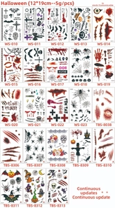 Macro view of 12x19cm Halloween tattoo stickers with realistic scars and spiders
