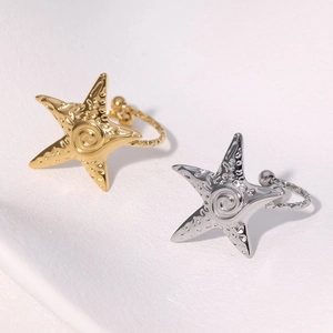 Starfish Ring Stainless Steel 18K Gold Plated Open Adjustable Ocean Style Hammered Texture Minimalist Jewelry For Women