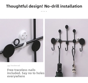 Detail of 5-hook wall rack with traceless nails for damage-free hanging installation