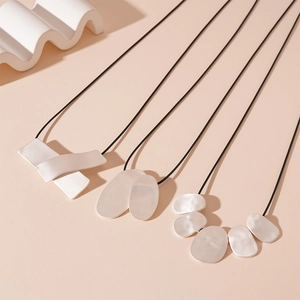 Minimalist Alloy Geometric Pendant Long Necklace For Women Adjustable Black Rope Sweater Chain Matte Silver Aesthetic