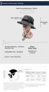 Size guide for washed cotton bucket hat with 58cm circumference and BELFRY embroidery