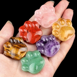 Carved Cat Paw Natural Crystal Stone Amethyst Rose Quartz Healing Reiki Energy Desktop Ornament Decoration Gift