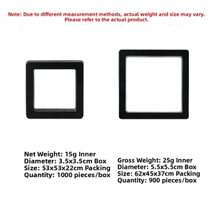 Size specifications table for PE film floating jewelry and nail art display storage boxes