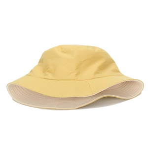 Bright yellow reversible cotton sun hat with wide brim for UV protection and summer outdoor use