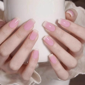 Pink Gradient Ombre Press On Nails Square Long Removable Glossy False Nails Elegant Manicure For Women Daily Wear