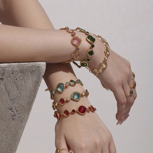 Sparkling vintage-style faceted Czech glass bracelets and rings set in gold-tone metal