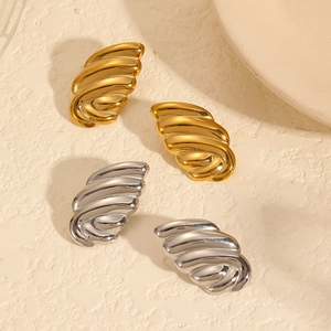 Polished winged texture stainless steel earrings in gold and silver finishes
