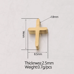 Polished golden mirror finish stainless steel cross pendant charm 14mm for DIY jewelry