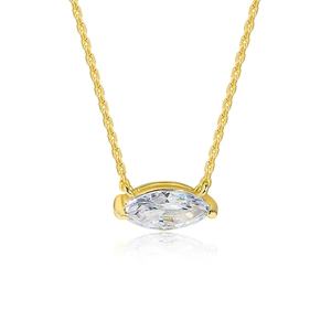 S925 sterling silver marquise zircon necklace with gold finish on white background