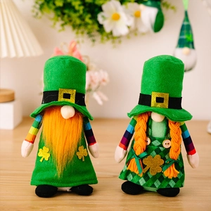 St. Patrick's Day gnome couple plush doll decorations green shamrock irish festive decor