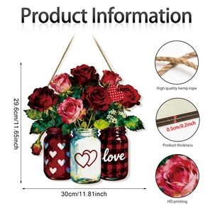 Panneau de bienvenue en bois pour la Saint-Valentin avec roses et motifs de cœur