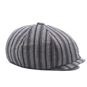 Retro striped cotton linen newsboy cap for men and women with classic British style