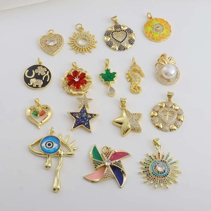 Breloques Pendentifs DIY Bijoux Cuivre Plaqué Or 18K Zircon Micro Incrusté Émail Croix Cœur Étoile Mauvais Œil Mode