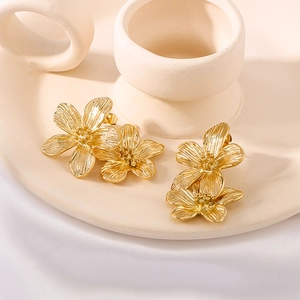 French vintage style 18K gold plated stainless steel floral tassel earrings on white silk