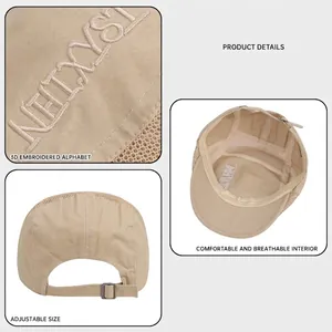 Breathable mesh beret with embroidery and adjustable strap in khaki for summer outdoor wear