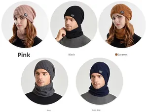 Close-up of honeycomb knit winter beanie and scarf set available in five stylish colors