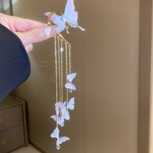 Boucles Oreilles Crochet Papillon Avec Tige En Argent Alliage Strass Tissu Pendantes Pour Femmes