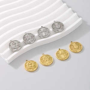 Golden and silver stainless steel sun and moon embossed round pendants set