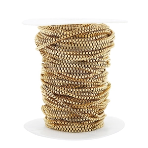 18k gold-plated stainless steel box chain wound on a white spool for DIY jewelry making
