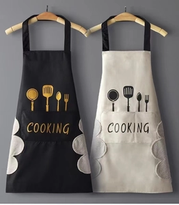 Waterproof aprons with gray coral fleece hand towels for drying hands while cooking