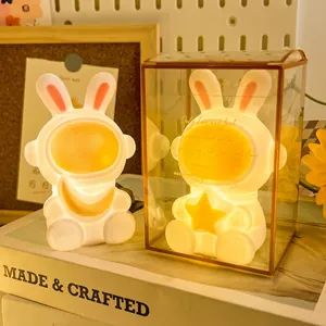 Astronaut Rabbit Night Light Vinyl Warm Yellow LED Desktop Atmosphere Lamp Cartoon Space Decor Transparent Gift Packaging