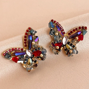 Vintage Schmetterling Ohrstecker Legierung Bunte Kristalle Mit 925 Sterling Silber Ohrstift Französischer Palaststil