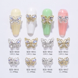 3D hollow alloy butterfly nail art charms set with sparkling rhinestones in various sizes