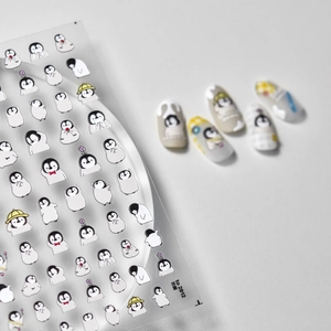 Stickers Ongles Relief 5D Motif Pingouin Dessin Animé Style Japonais Kawaii Décoration Manucure DIY Pour Femmes Filles