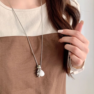 Vintage silver tiger eye necklace with white teardrop stone pendant for women