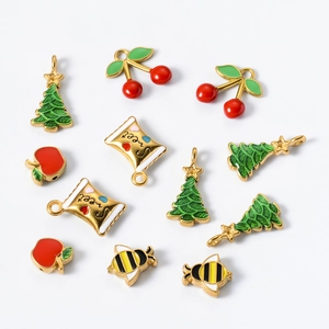 Stainless Steel Enamel Charms For Jewelry Making DIY Pendants Colorful Dripping Oil Christmas Tree Bee Apple Candy Shape
