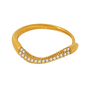 18k gold plated stainless steel wavy eternity ring with pavé cubic zirconia accents